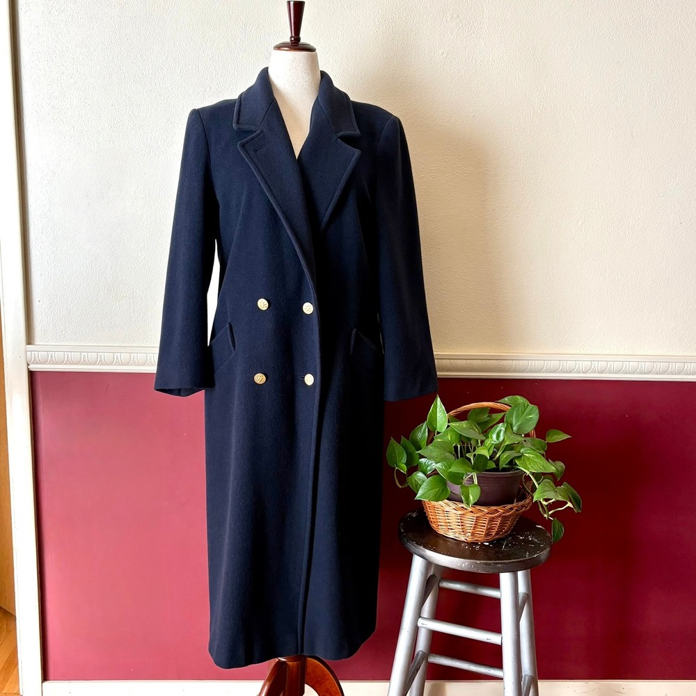 Vintage Forecaster of Boston Navy Blue 100% Wool Long Coat 10 USA Made Classic